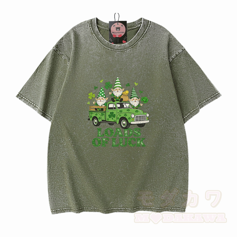 Lucky LOADS OF LUCK St. Pakrit's Day Grafik Modakawa Vintage gewaschenes T-Shirt aus 100% Baumwolle - Grün - 5XL - image 8