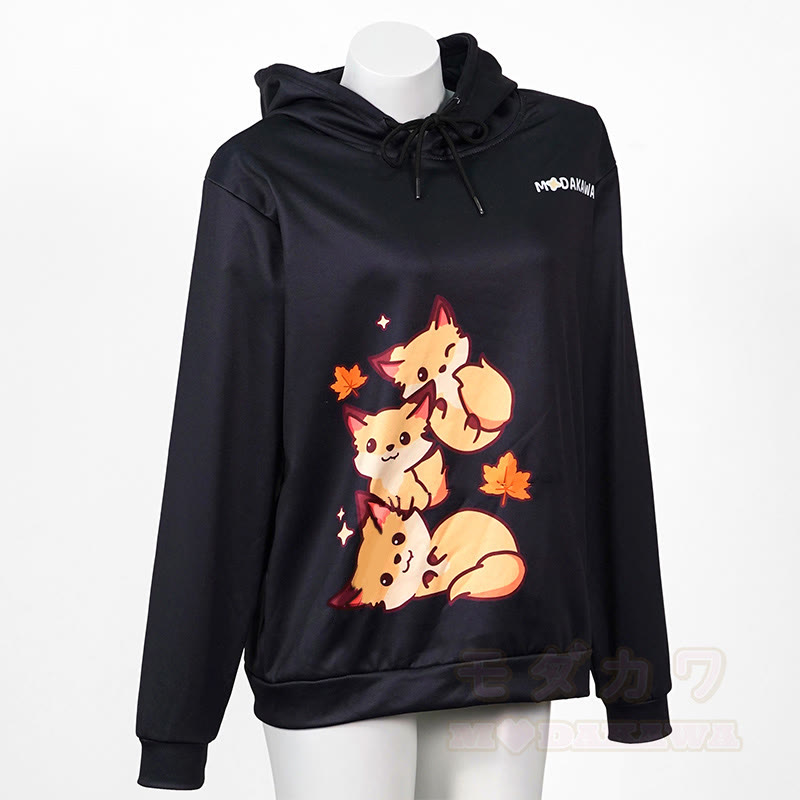 Modakawa Kapuzenpullover mit Farbverlauf, Fuchs- und Buchstabenprint, locker geschnitten - image 7