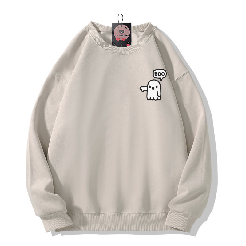 Boo Ghost Reaching Out Halloween Graphic Round Collar Sweatshirt - Light Beige - 5XL - image 4