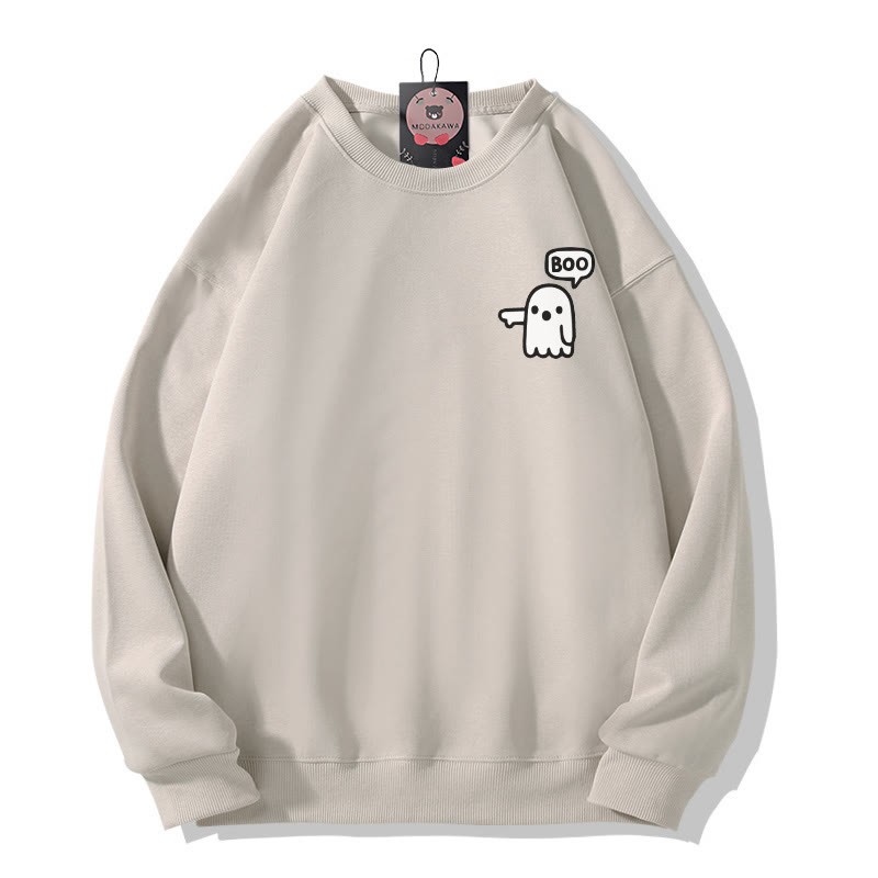 Boo Ghost Reaching Out Halloween Graphic Round Collar Sweatshirt - Light Beige - 5XL - image 4