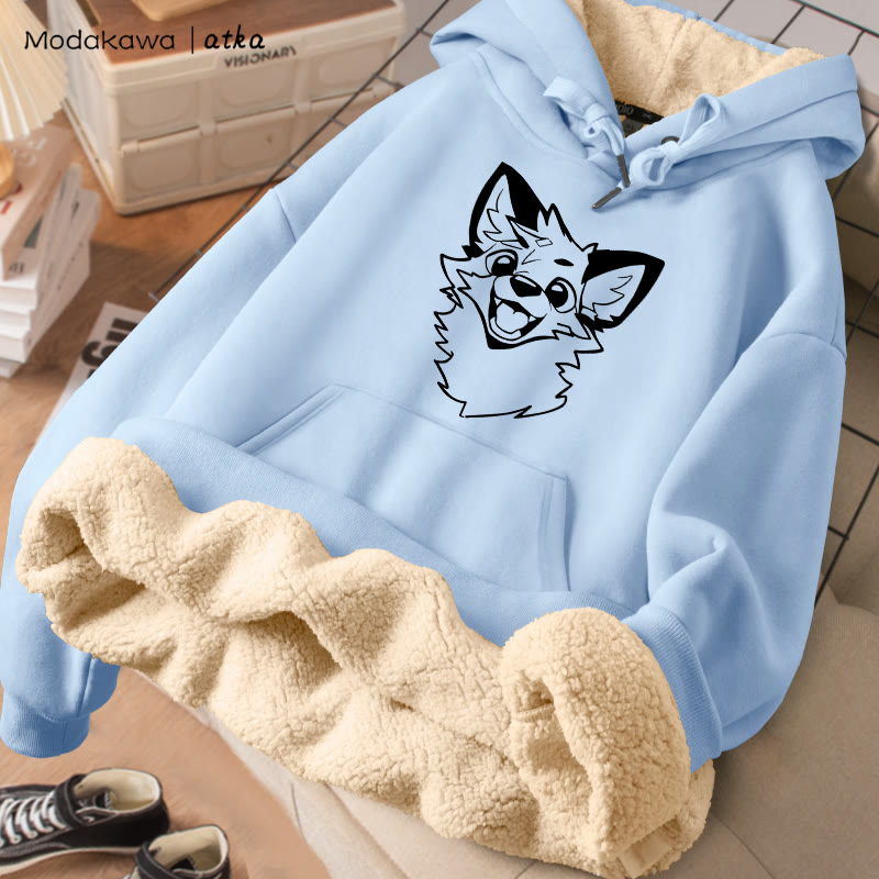 MODAKAWA X atka Winterhoodie mit verspieltem Fuchsmotiv, dick gefüttert mit Fleece - Blue - 2XL - image 3