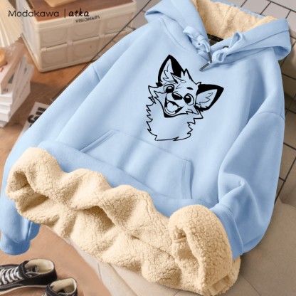 MODAKAWA X atka Winterhoodie mit verspieltem Fuchsmotiv, dick gefüttert mit Fleece - Blue - 2XL - image 3