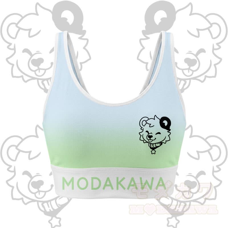 MODAKAWA X popipeko Bären-Grafik Crop Tanktop Sport Top Rock passendes Outfit - Blau & Grün Top - 2XL - image 5