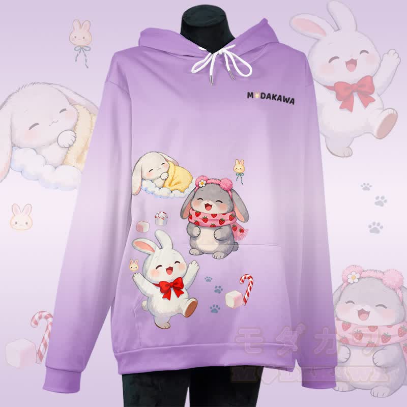 MODAKAWA Pullover-Hoodie mit Farbverlauf und Allover-Print „Sweet Bunny“ - Lila - 5XL - image 3