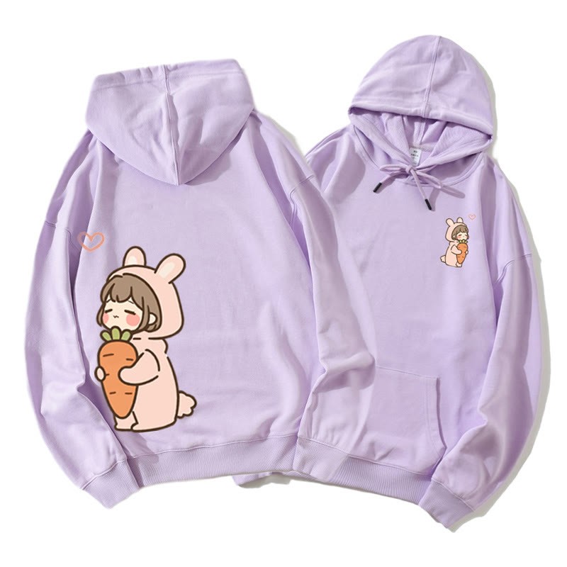 Romantischer Cartoon Junge und Mädchen Grafik Paar Passender Hoodie - Purple B - 5XL - image 9