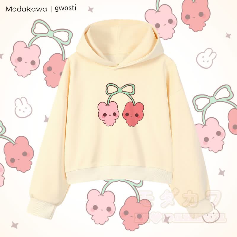MODAKAWA X gwosti Kirschen Grafik Cropped Cotton Hoodie - Aprikose - 3XL - image 4