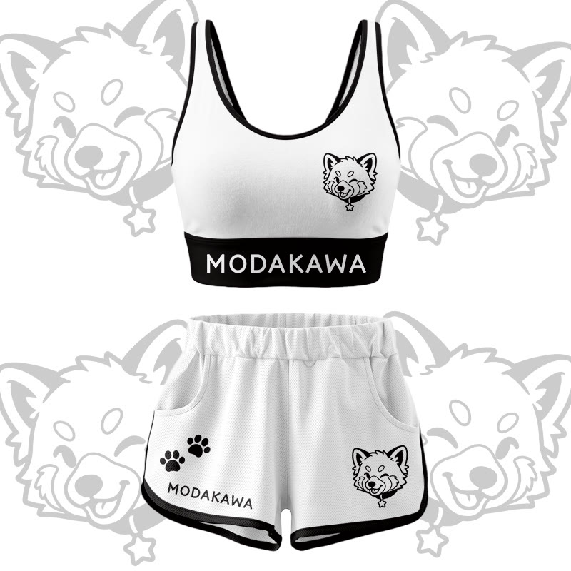 Wink Puppy Grafik Crop Tank Tank Sport Top Shorts Bikini Modakawa passendes Outfit - White Set - 5XL - image 16