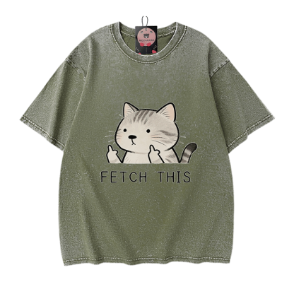 Hol dir dieses Modakawa Vintage-T-Shirt mit Katzenmotiv aus 100 % Baumwolle (gewaschen). - Green - 5XL - image 8