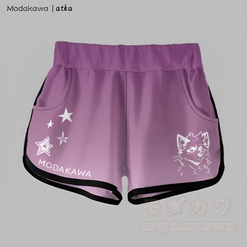 MODAKAWA X atka Gradient Cheeky Fox Graphic Shorts - Dunkelviolett - 5XL - image 4