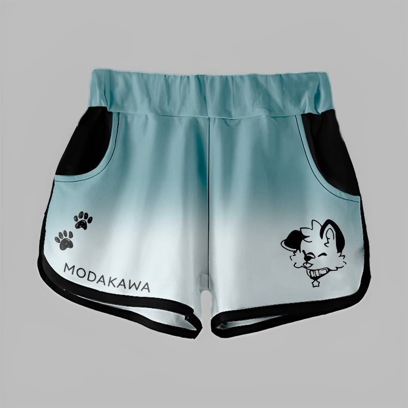 MODAKAWA X popipeko Shorts mit Farbverlauf und Welpenprint - Teal&White - 5XL - image 10