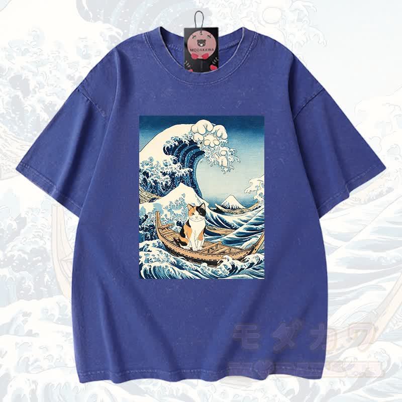 MODAKAWA Anime Grafik Vintage gewaschenes T-Shirt aus 100% Baumwolle - Blau - 3XL - image 5
