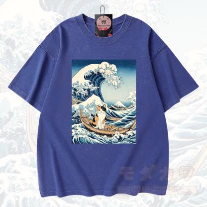MODAKAWA Anime Grafik Vintage gewaschenes T-Shirt aus 100% Baumwolle - Blau - 3XL - image 5