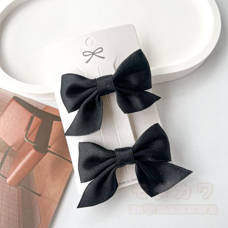 Süßes Paar Haaraccessoires mit Schleifen in einfarbigen Farben - Schwarz - image 6