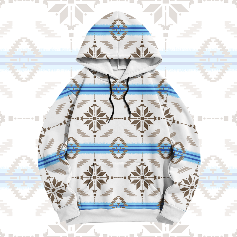 MODAKAWA Pullover-Hoodie mit symmetrischem geometrischem Allover-Print - White A - 8XL - image 2