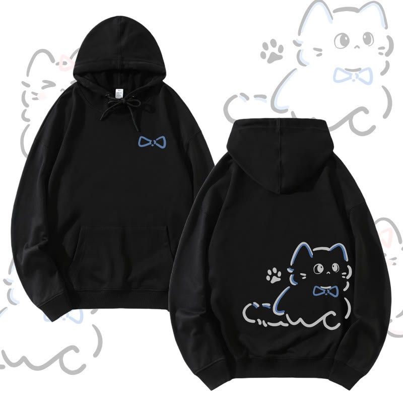 MODAKAWA Niedlicher Katzen-Print Partner-Hoodie - Black - 5XL - image 4