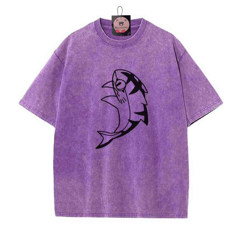 Unisex T-Shirt mit Grafik „Leaping Shark“ im Vintage-Look - Lila - 5XL - image 5