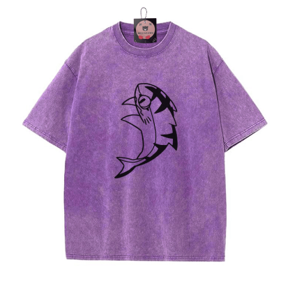 Unisex T-Shirt mit Grafik „Leaping Shark“ im Vintage-Look - Lila - 5XL - image 5