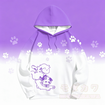MODAKAWA Kapuzenpullover mit Farbverlauf und Cartoon-Hundepfotenabdruck - Lila - 5XL - image 7