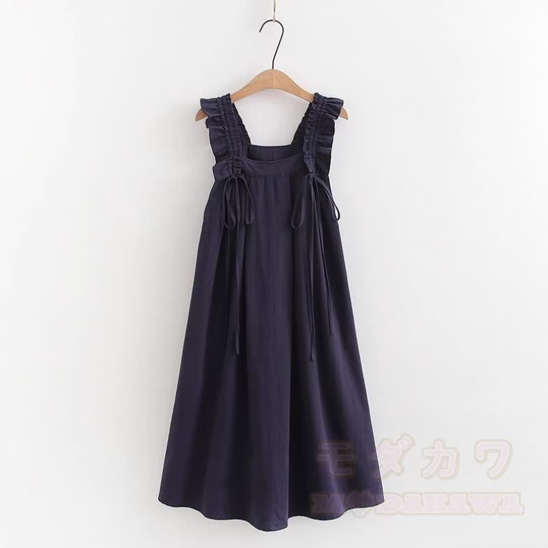 College-Stil Kurzarm-Hemdkleid mit Trägern, zweiteiliges Set - Marineblaues Kleid - XL - image 17