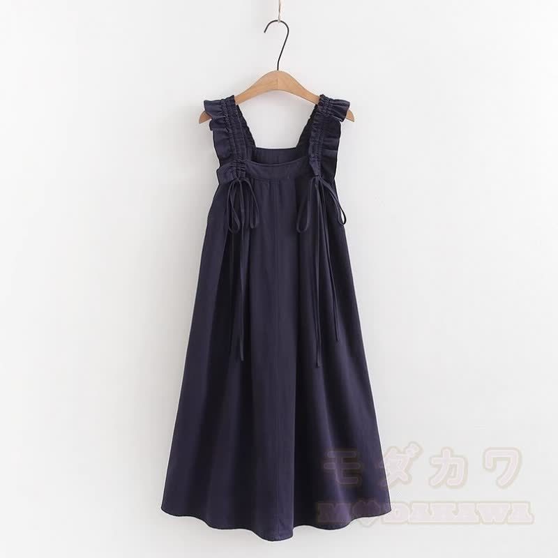 College-Stil Kurzarm-Hemdkleid mit Trägern, zweiteiliges Set - Marineblaues Kleid - XL - image 17