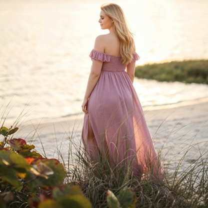 Schulterfreies Maxikleid mit Schlitz - image 2