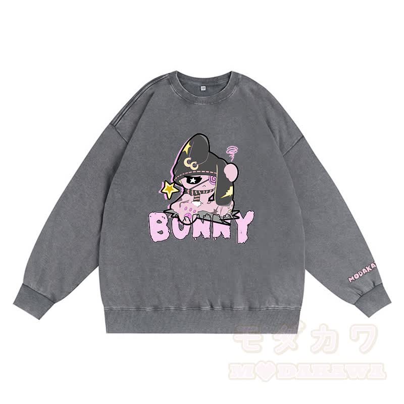 Unhappy Bunny Grafik Dunkle Ästhetik Unisex Vintage Gewaschenes Sweatshirt - Grau - 3XL - image 5