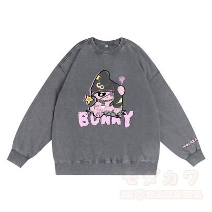 Unhappy Bunny Grafik Dunkle Ästhetik Unisex Vintage Gewaschenes Sweatshirt - Grau - 3XL - image 5