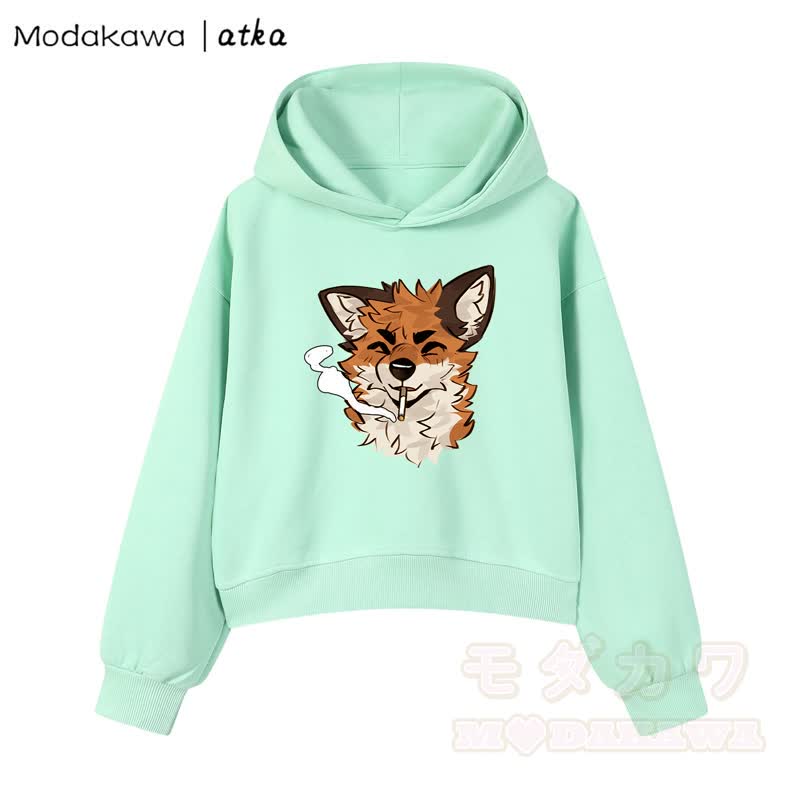 MODAKAWA X atka Cool Fox Graphic Cropped Cotton Hoodie - Grün - 3XL - image 9