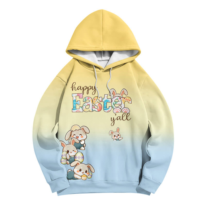Modakawa Hoodie mit Farbverlauf, Hasenmotiv und Buchstabenprint, locker geschnitten - Yellow&Blue - 6XL - image 4