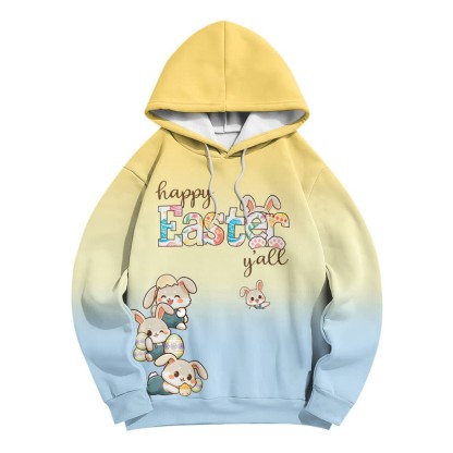 Modakawa Hoodie mit Farbverlauf, Hasenmotiv und Buchstabenprint, locker geschnitten - Yellow&Blue - 6XL - image 4