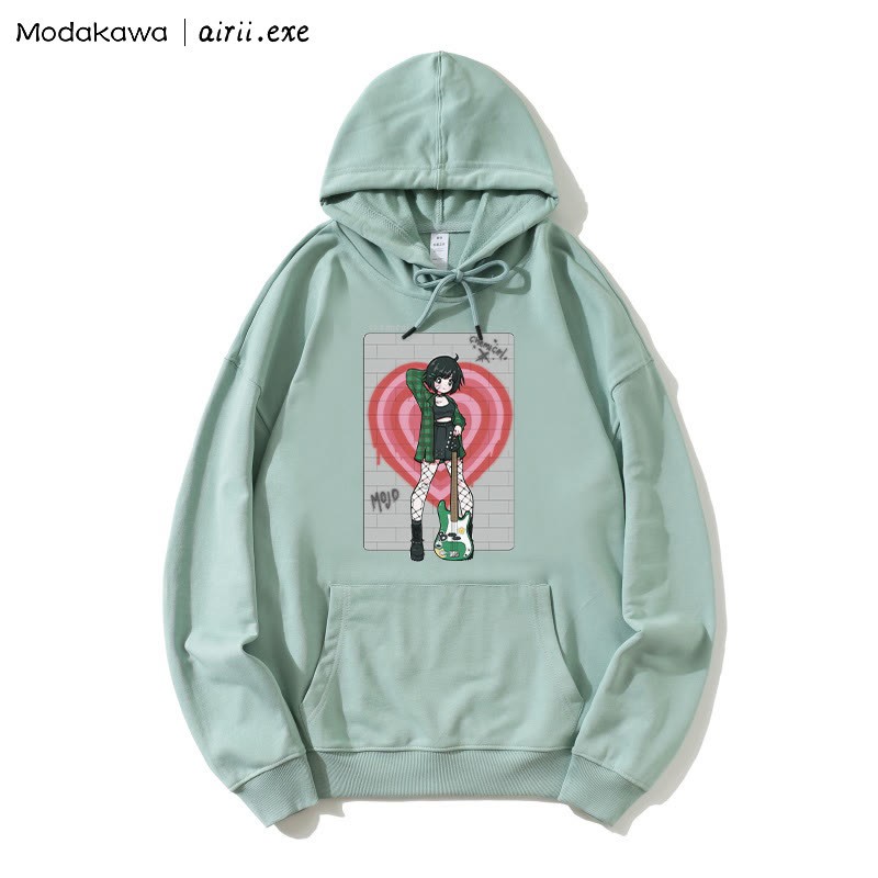 MODAKAWA X airii.exe CHEMICAL Gitarrenmädchen-Buchstabendruck Modakawa Lockerer Hoodie - Green - 5XL - image 3