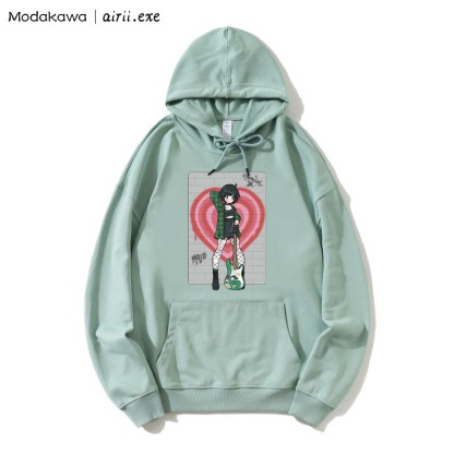 MODAKAWA X airii.exe CHEMICAL Gitarrenmädchen-Buchstabendruck Modakawa Lockerer Hoodie - Green - 5XL - image 3