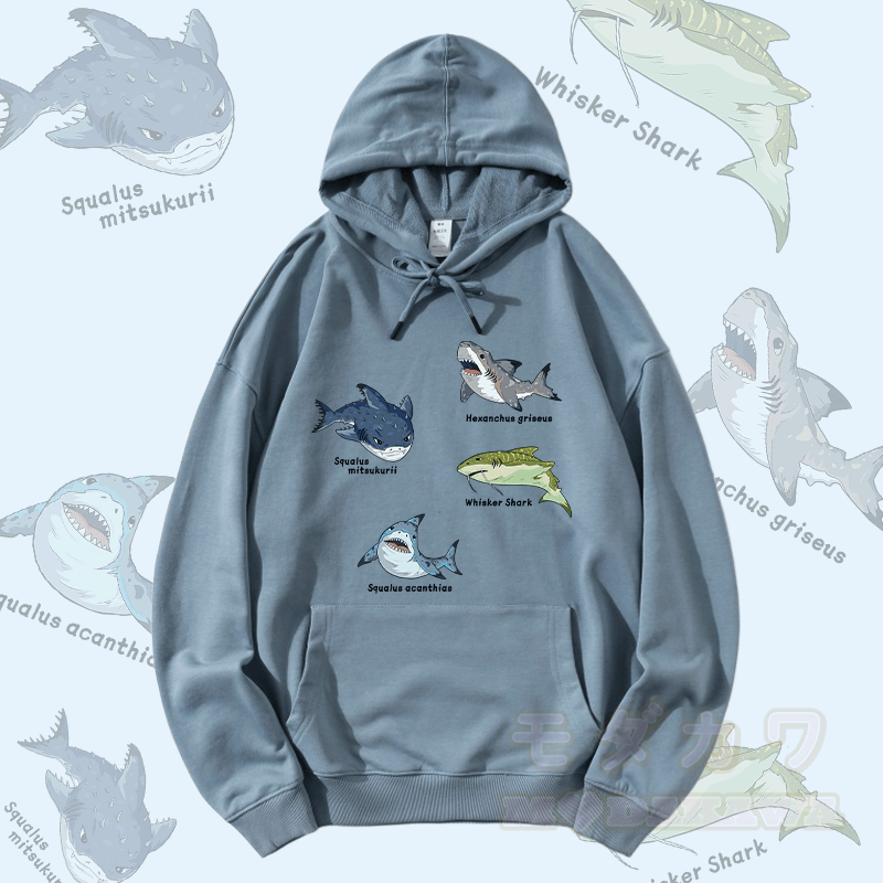 MODAKAWA Streetwear-Pullover-Hoodie mit Hai-Motiv - Staubiges Blau - 5XL - image 3