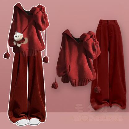 Zweiteiliges Set: Strickpullover mit Farben -Design und weite Hose - Satz D - XL - image 4