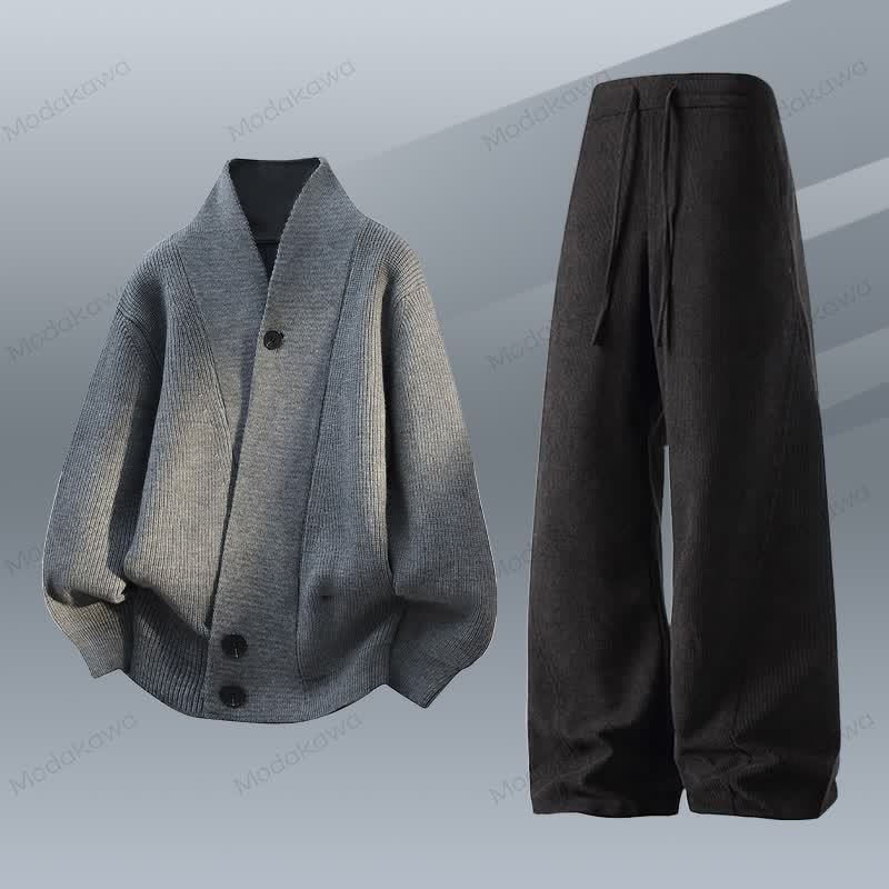 Zweiteiliges Set aus Strickjacke, Cordhose und Cardigan - Satz F - 4XL - image 6