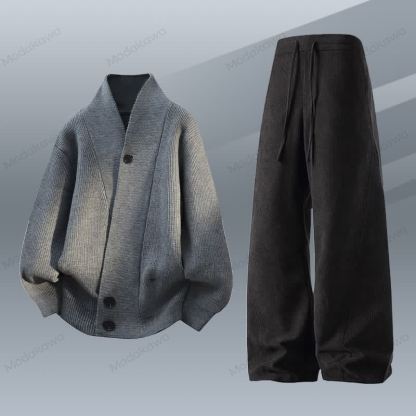 Zweiteiliges Set aus Strickjacke, Cordhose und Cardigan - Satz F - 4XL - image 6