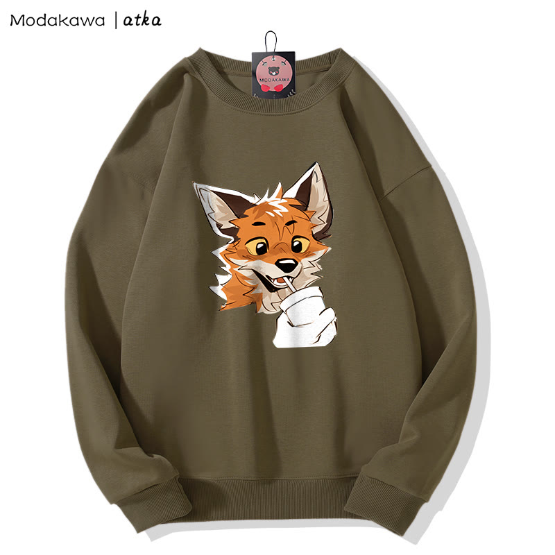MODAKAWA X atka Fox Print Rundhals-Sweatshirt - Khaki - 5XL - image 4