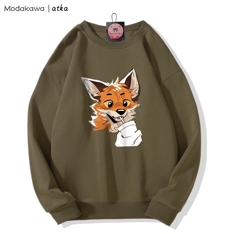 MODAKAWA X atka Fox Print Rundhals-Sweatshirt - Khaki - 5XL - image 4