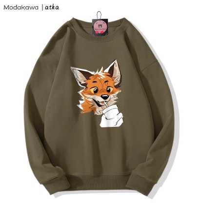 MODAKAWA X atka Fox Print Rundhals-Sweatshirt - Khaki - 5XL - image 4