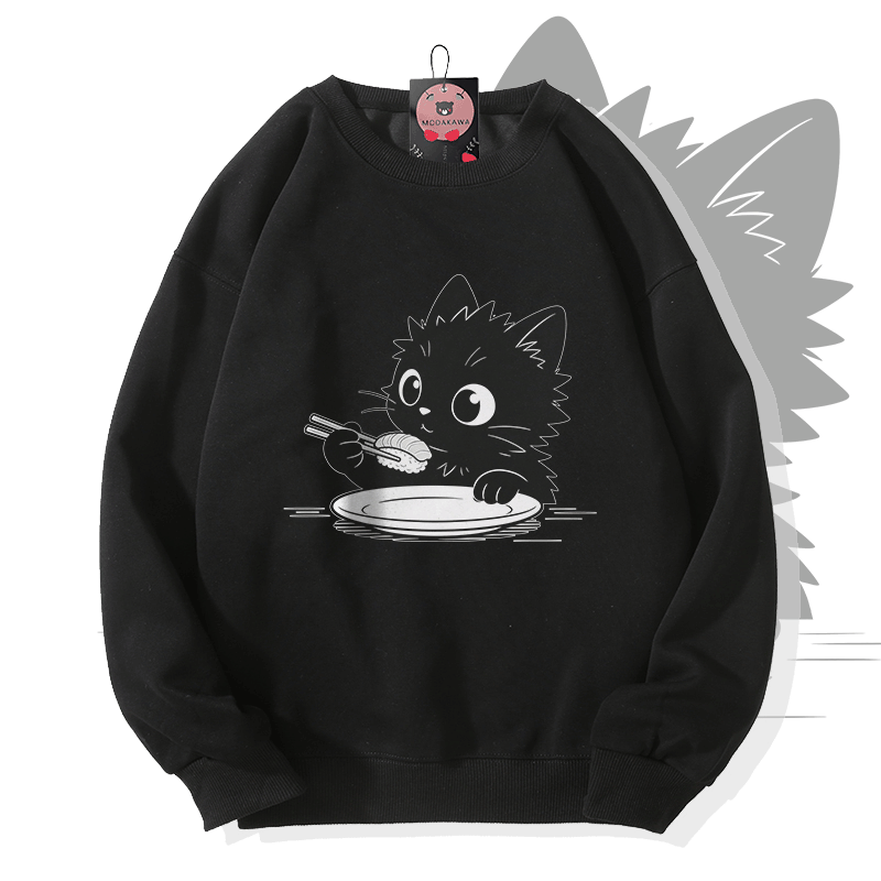 Modakawa Sweatshirt mit Foodie-Katzen-Grafik - Black - 5XL - image 3