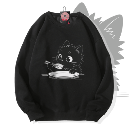 Modakawa Sweatshirt mit Foodie-Katzen-Grafik - Black - 5XL - image 3