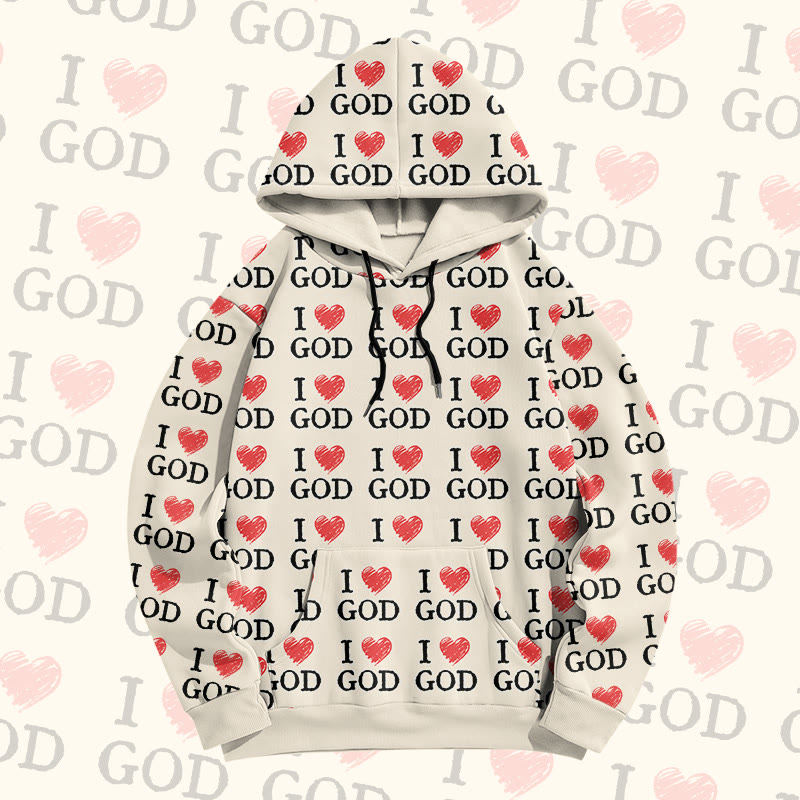 MODAKAWA „ I Love God“ Pullover-Hoodie mit Allover-Print - Apricot - 8XL - image 2