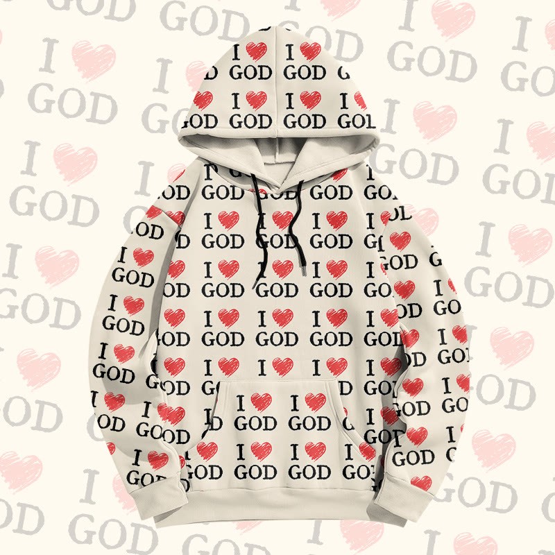 MODAKAWA „ I Love God“ Pullover-Hoodie mit Allover-Print - Apricot - 8XL - image 2