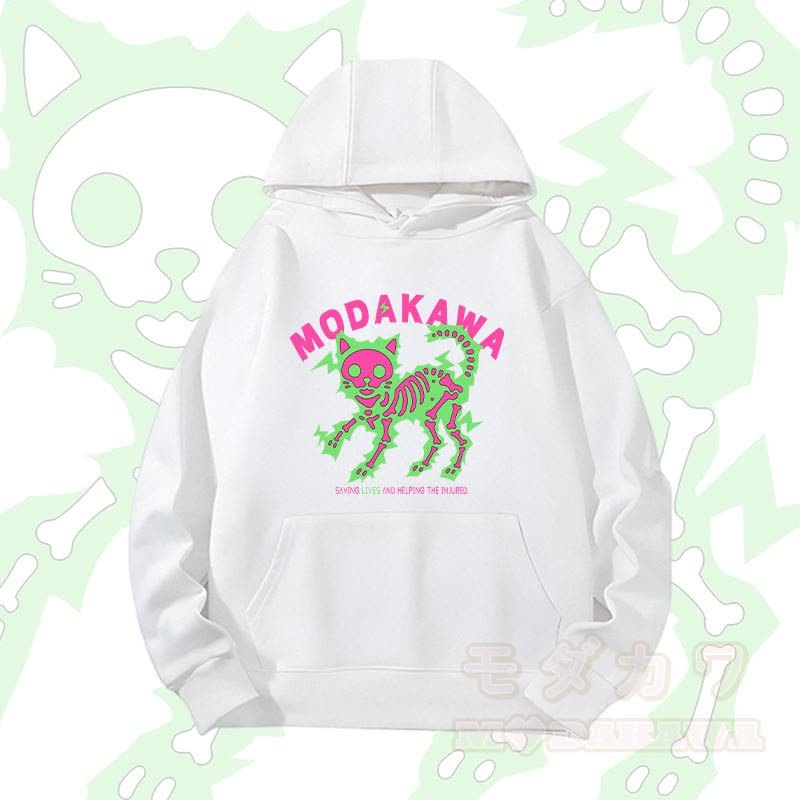 MODAKAWA Schwergewichtiger Hoodie mit elektrisiertem Skelettkatzen-Motiv - Weiß A - 2XL - image 3