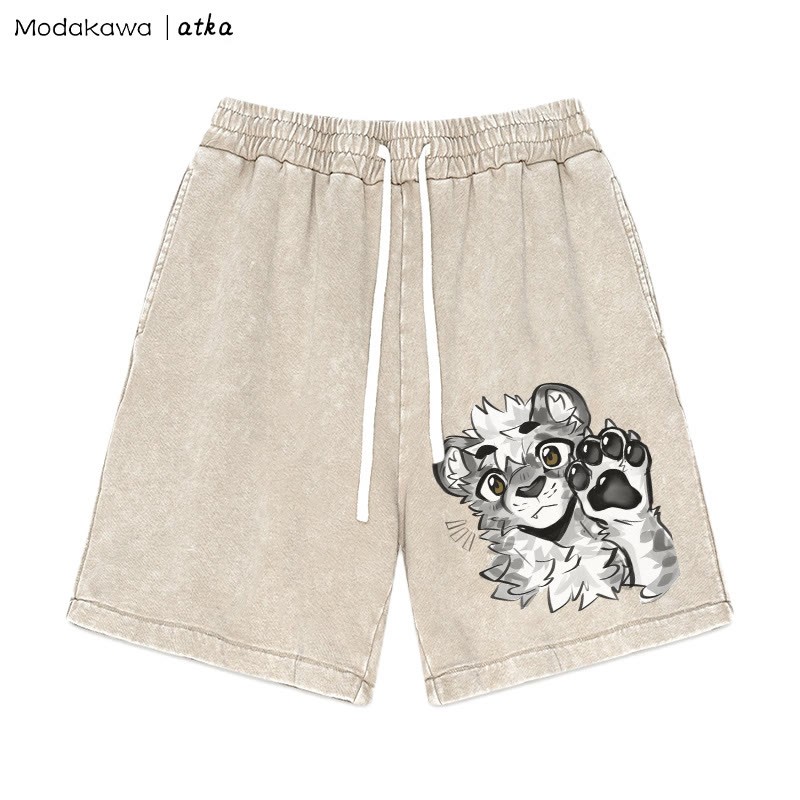 MODAKAWA X atka – Shorts mit Tigerpfoten-Wellengrafik und verwaschenem Vintage-Look - Apricot - 3XL - image 4