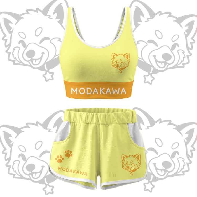 Wink Puppy Grafik Crop Tank Tank Sport Top Shorts Bikini Modakawa passendes Outfit - Yellow Set - 5XL - image 13