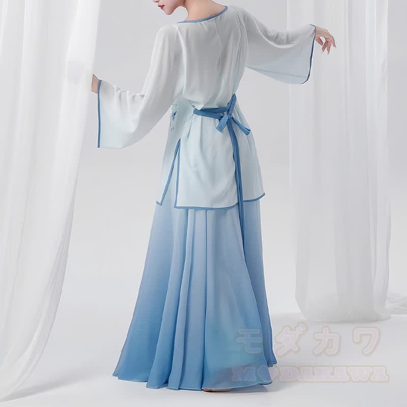Zweiteiliges Set aus Oberteil mit Vintage-Blumenmuster, Hose und Rock mit Farbverlauf - image 4