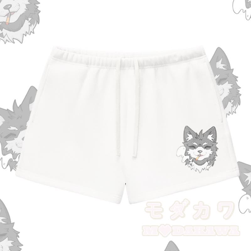 MODAKAWA Shorts mit Raucherwelpen-Motiv, dick mit Fleece gefüttert - Weiß - L - image 4