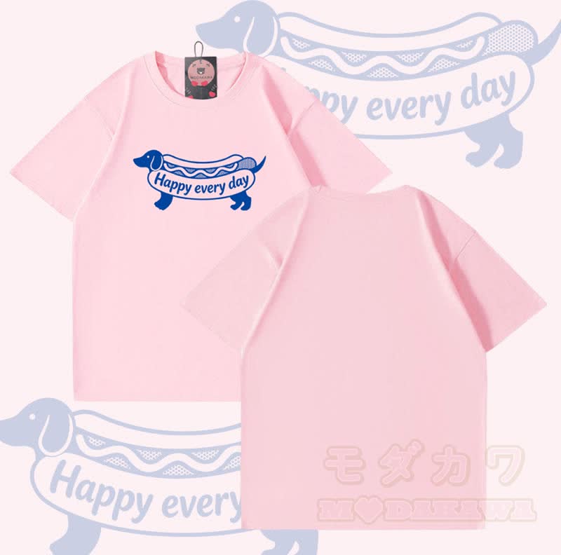 Jeden Tag HAPPY – Hot-Dog-Grafik – Modakawa T-Shirt aus 100 % Baumwolle - Rosa - 5XL - image 4