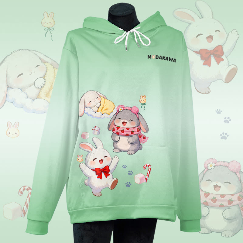 MODAKAWA Pullover-Hoodie mit Farbverlauf und Allover-Print „Sweet Bunny“ - Green - 8XL - image 2